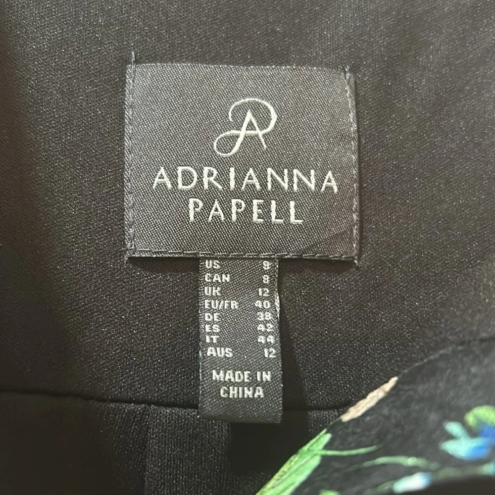 ADRIANNA PALLEL  DRESS WOMEN SIZE 9 BLACK FLORAL PEPLUM HEM - Picture 9 of 14